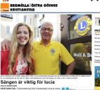 Artikel i Lokaltidningen Kristiansts: Sången är viktig för lucia