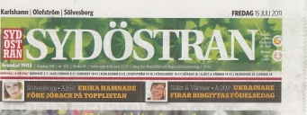 Bild på förstasidan i Sydöstran den 15 juli 2011