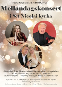 Affich Mellandagskonsert med Erika Hansson, Rune Lindqvist och Dou Bergh