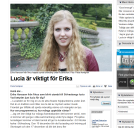 Artikel i Lokaltidningen Kristianstad: Lucia är viktigt för Erika