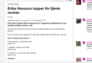 Topplistan P4 Blekinge Erika Hansson toppar för fjärde veckan